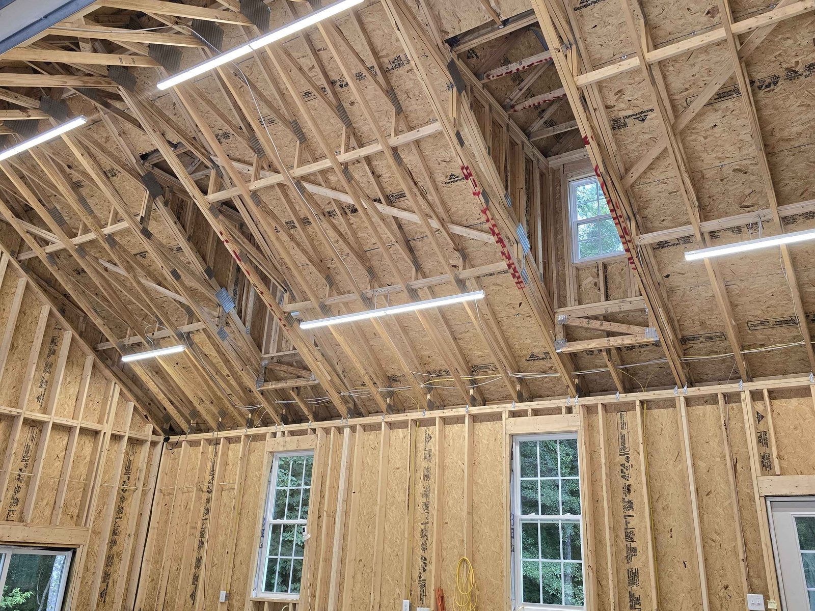 Lighting and rough in wiring in a framed room addition